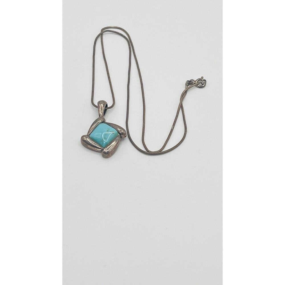 925 Silver Necklace Irregular Rectangle Pendant B… - image 6